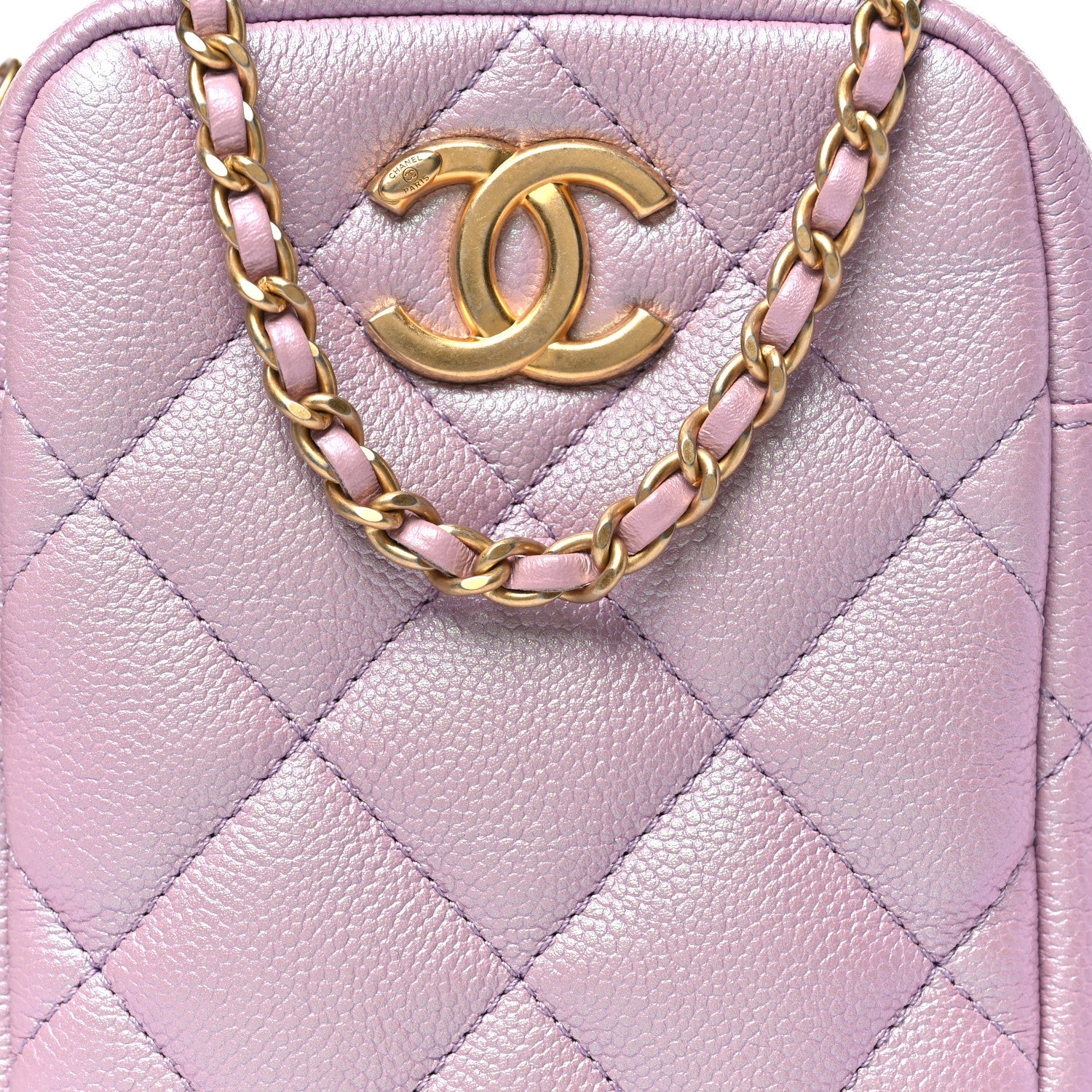 Chanel Iridescent Caviar Quilted Vertical My Perfect Camera Case Pink