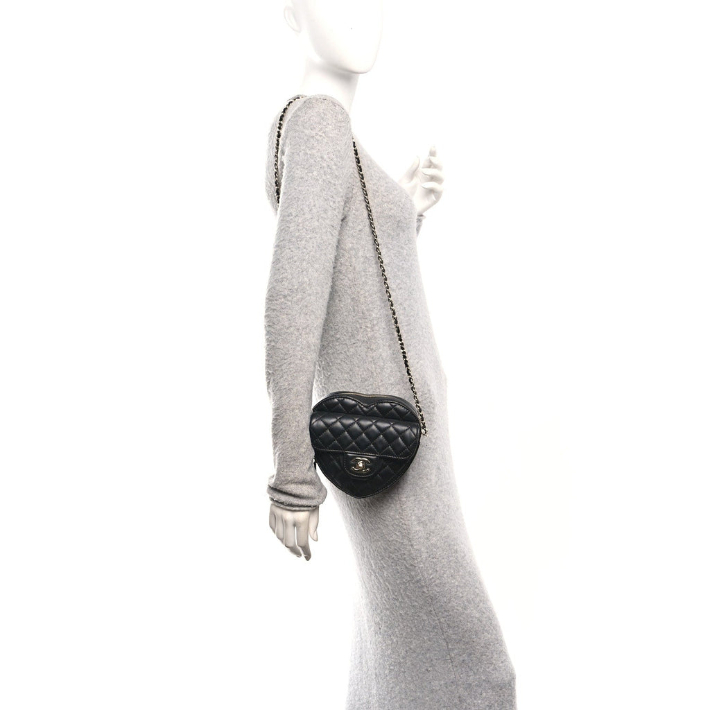 Chanel Lambskin Quilted CC In Love Heart Bag Black