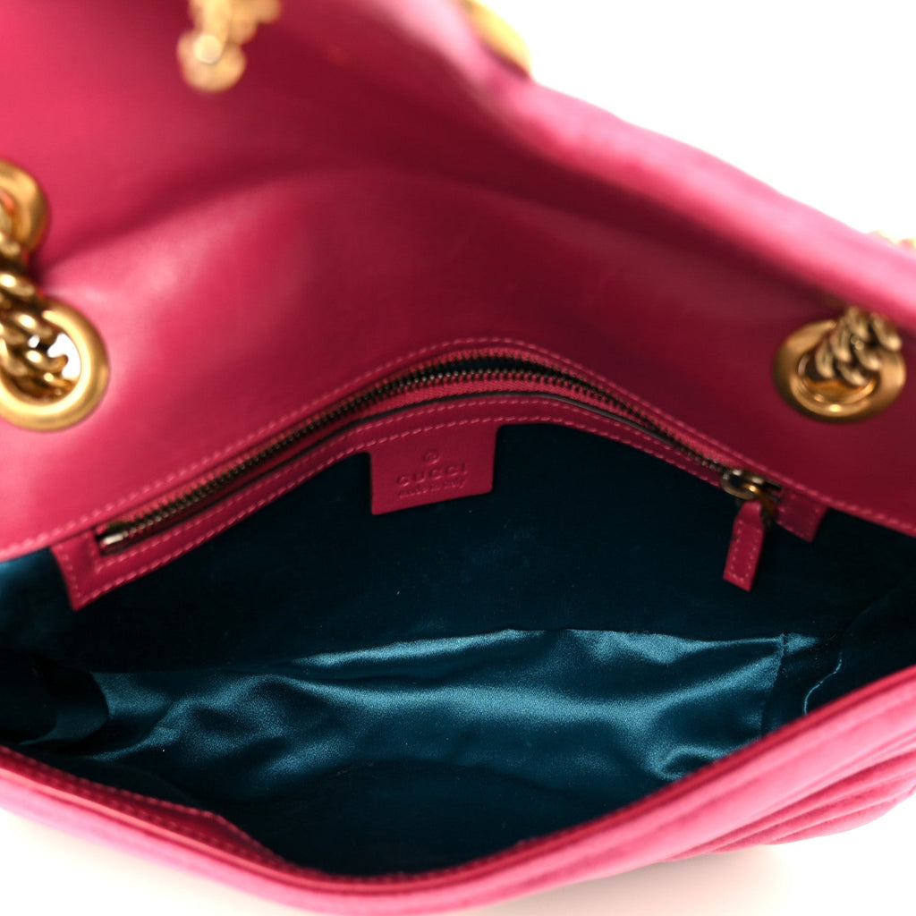 Gucci Velvet Matelasse Small GG Marmont Shoulder Bag Light Raspberry Rose