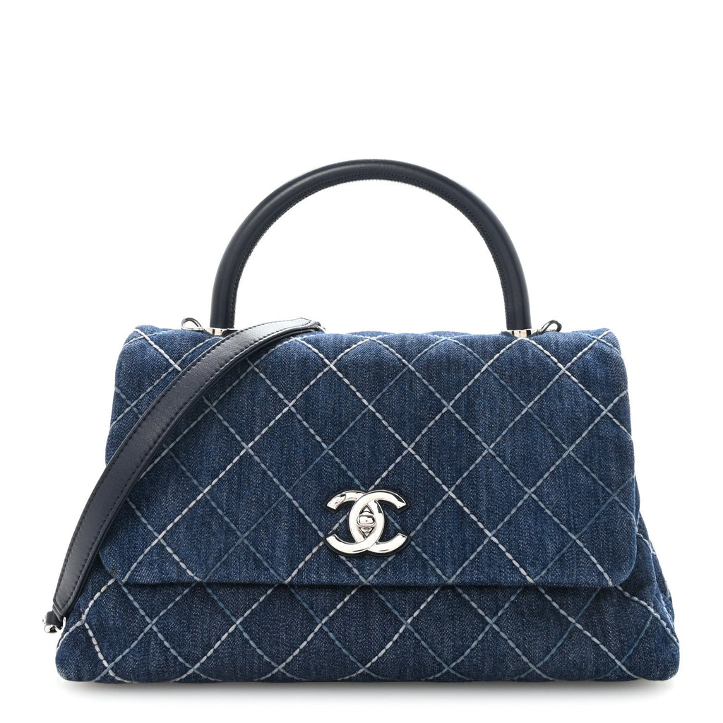 Chanel Denim Quilted Small Coco Handle Flap Blue