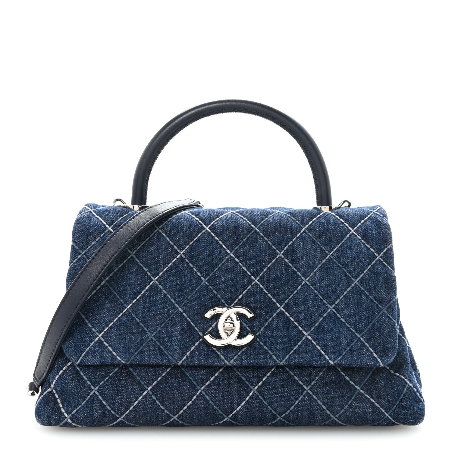 Chanel Denim Quilted Small Coco Handle Flap Blue