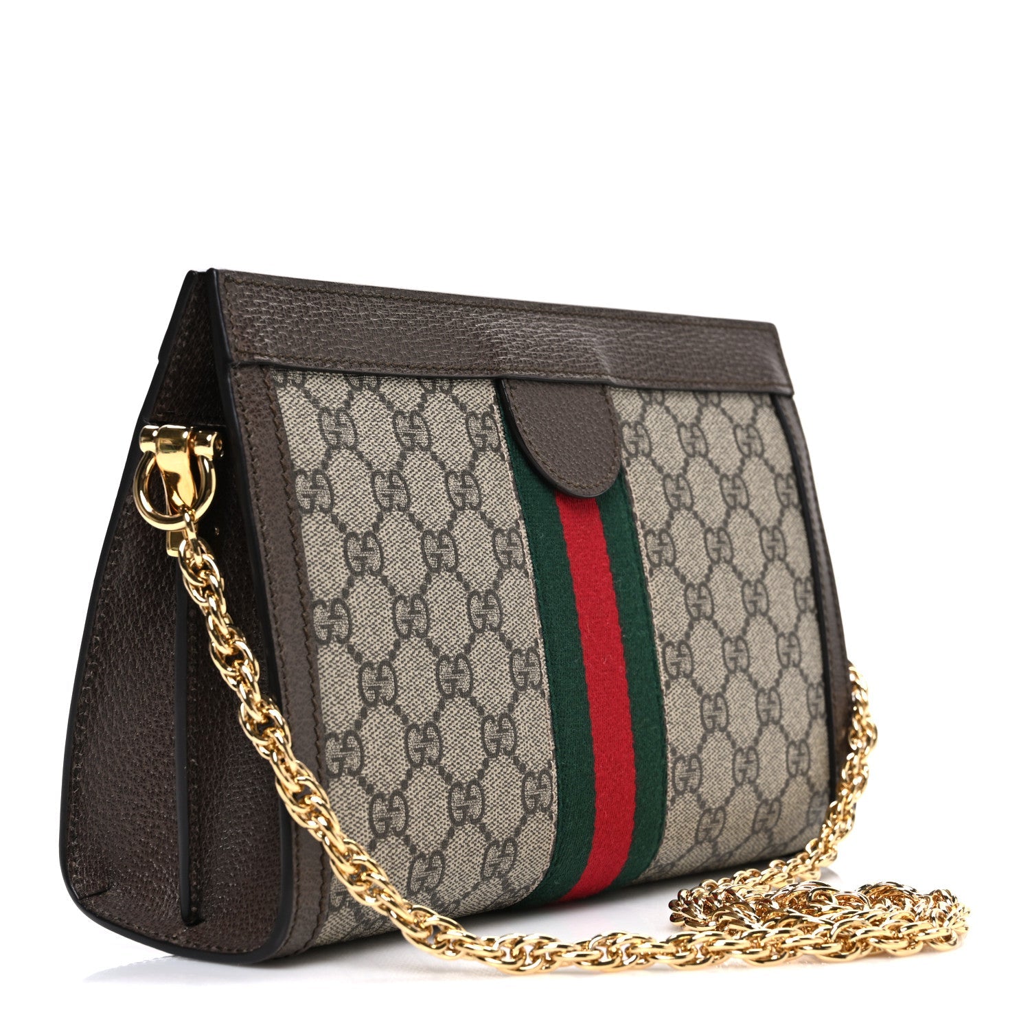 Gucci GG Supreme Monogram Web Small Ophidia Chain Shoulder Bag Brown
