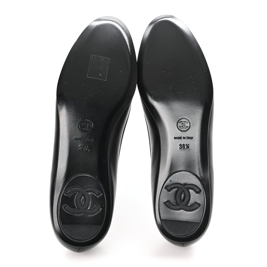 Calfskin Patent Cap Toe Ballerina Flats 38.5 Black