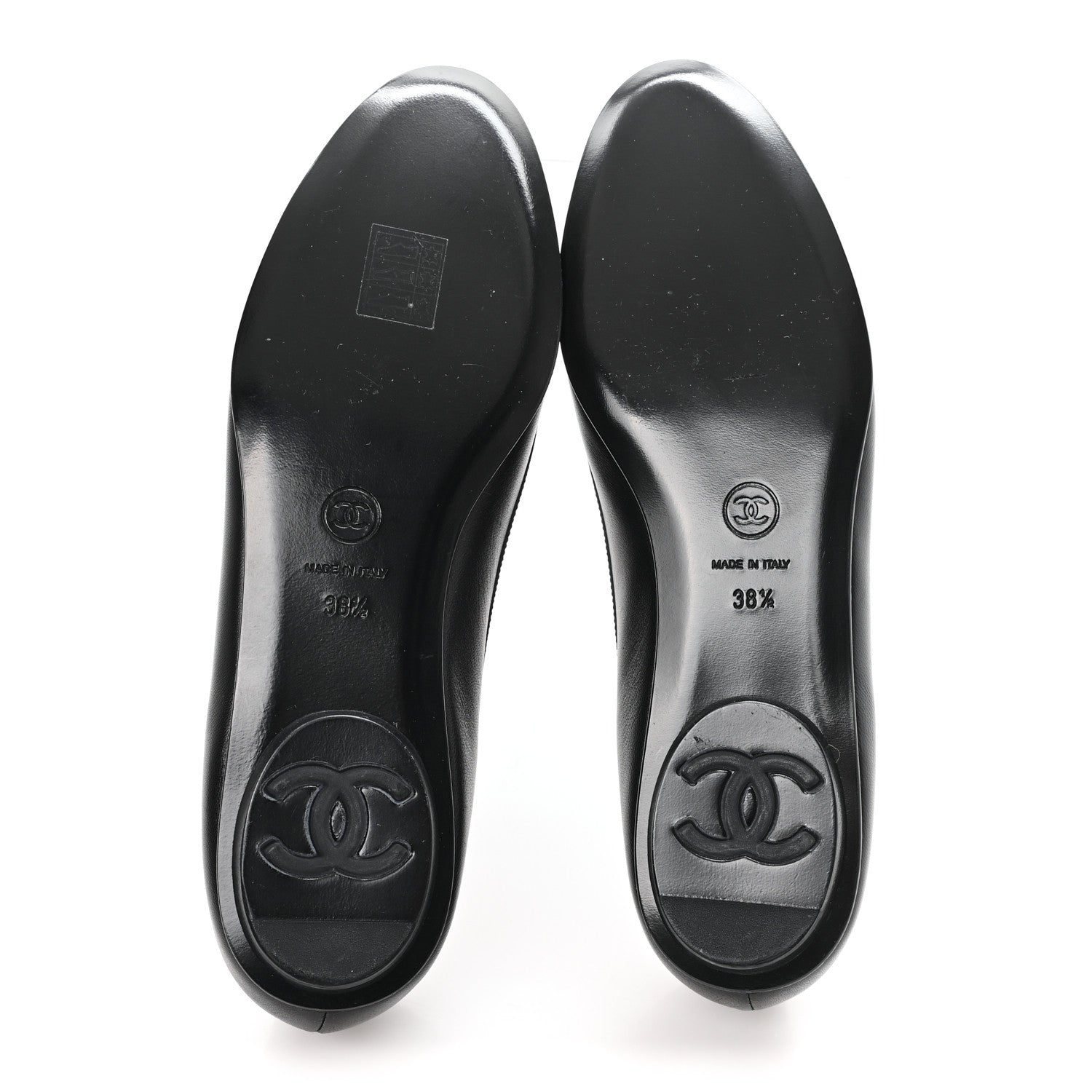 Calfskin Patent Cap Toe Ballerina Flats 38.5 Black