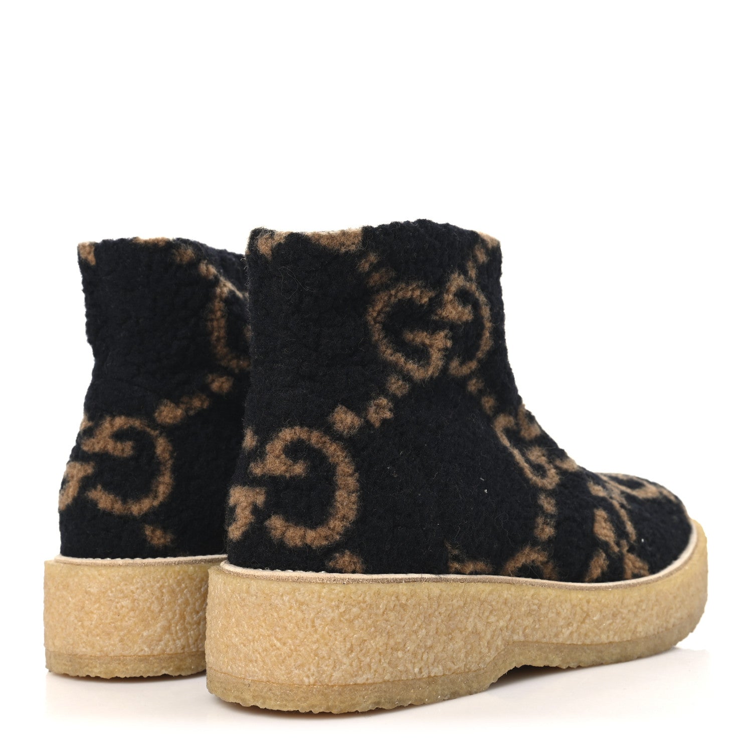 Gucci Faux Shearling Hooper GG Womens Ankle Boots 39 Black Natural Tan