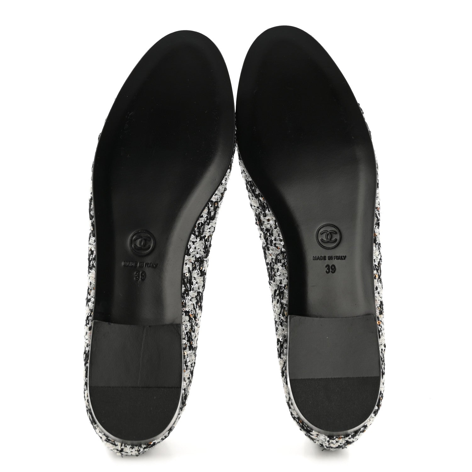 Chanel Tweed Sequin Lambskin Cap Toe Ballerina Flats 39 Black