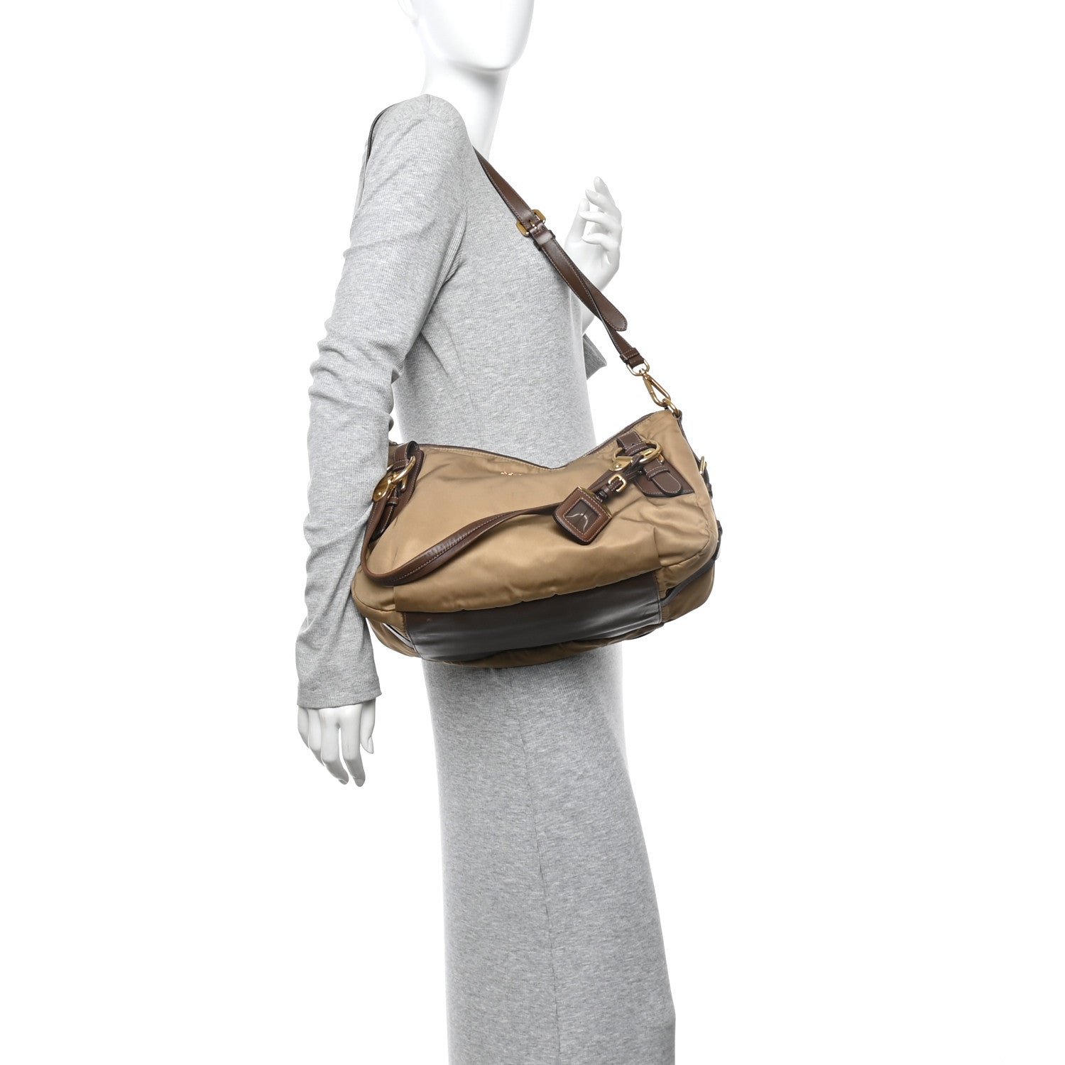 Prada Tessuto Nylon Vitello Daino Satchel Tabacco