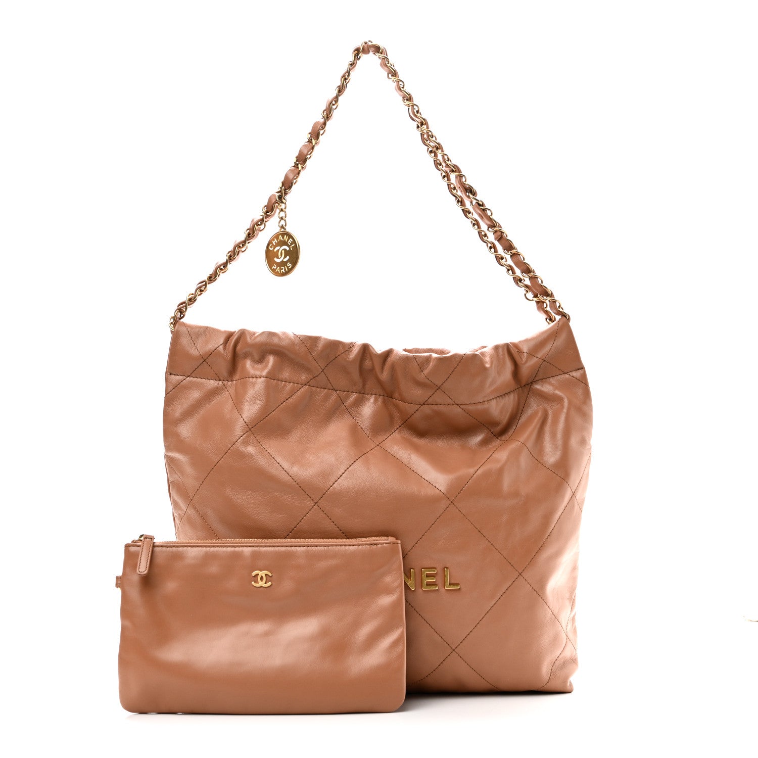 Chanel Shiny Calfskin Quilted Small Chanel 22 Beige