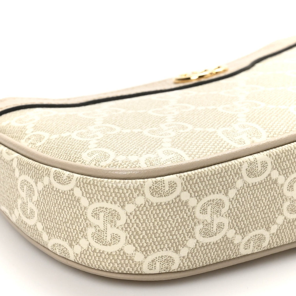 Gucci GG Supreme Monogram Textured Dollar Calfskin Web Mini Ophidia GG Handbag Beige Mystic White Oatmeal