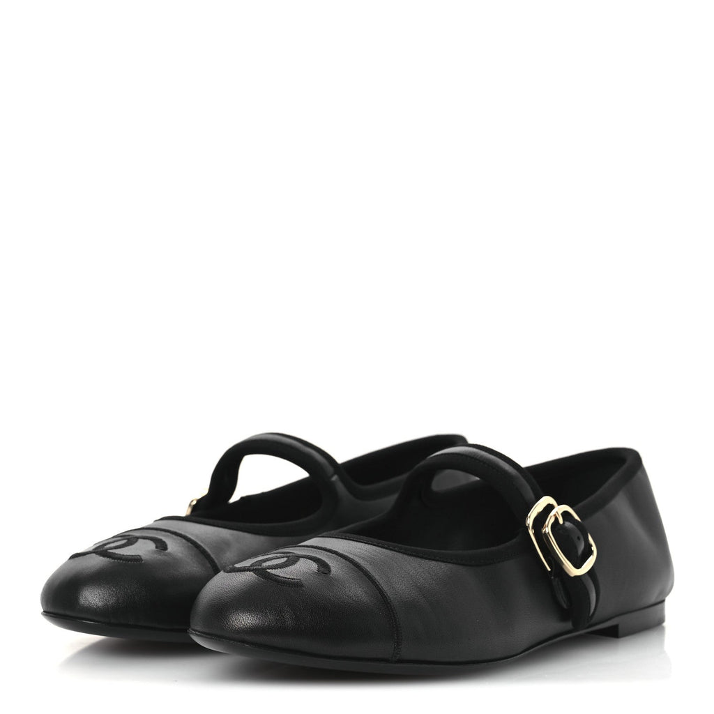 Lambskin Mary Jane Flats 37.5 Black