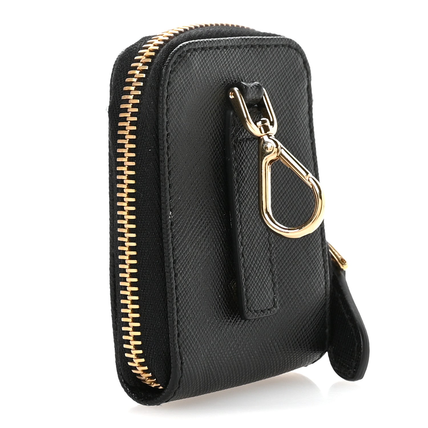 Prada Saffiano Triangle Zip Around Mini Pouch Black