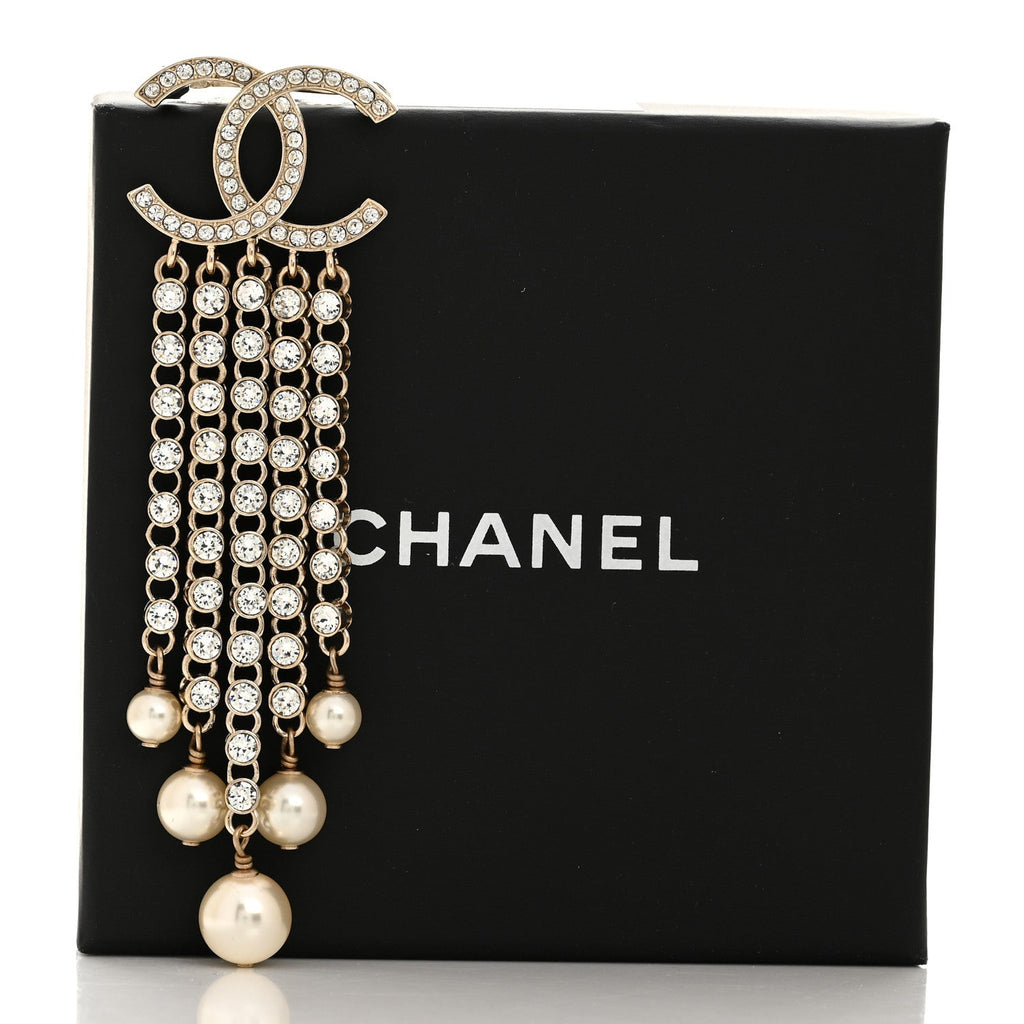 Crystal Pearl Multi Strand CC Brooch Gold