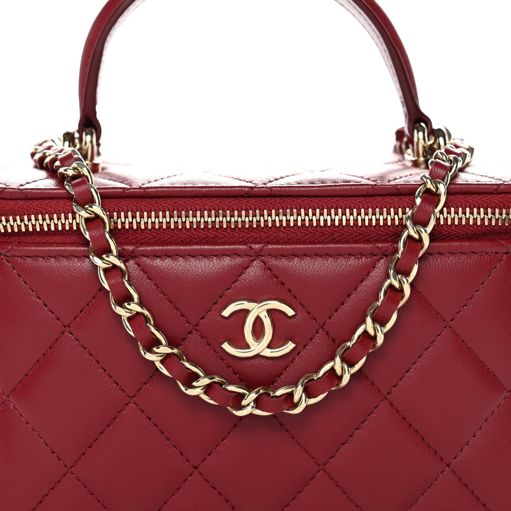 Chanel Lambskin Quilted Small Top Handle Vanity Case With Chain Burgundy