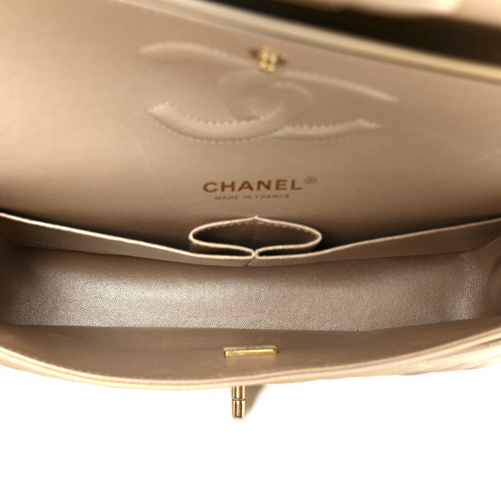 Chanel Metallic Goatskin Quilted Ombre Medium Double Flap Gold