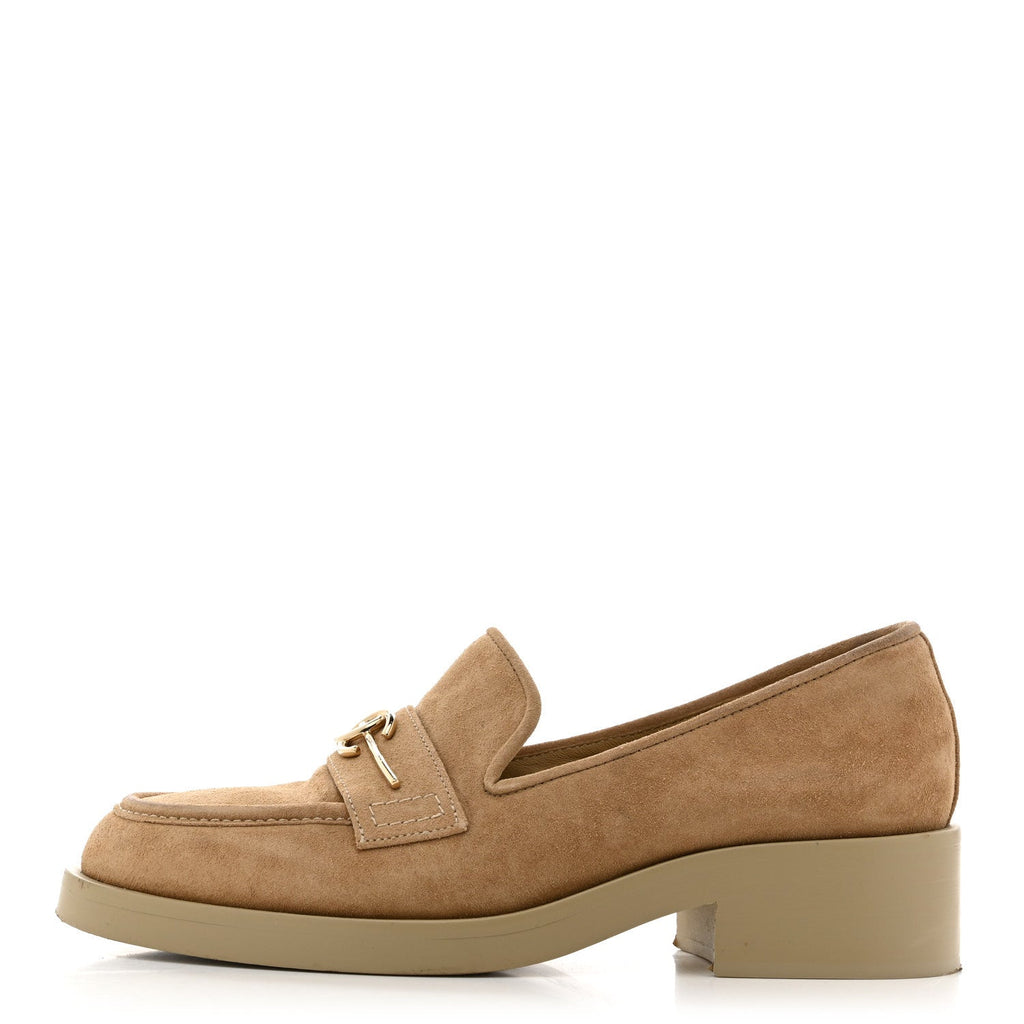 Chanel Suede Metal CC Mocassin Loafers 37 Beige