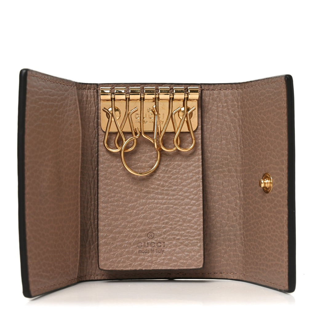 Gucci Dollar Calfskin GG Supreme Monogram GG Marmont 6 Key Holder Case Old Rose Beige Ebony