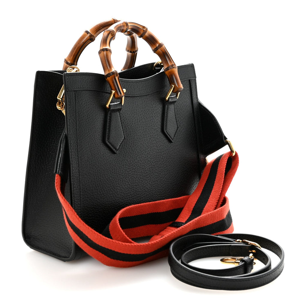 Gucci Textured Dollar Calfskin Web Small Diana Tote Bag Black Dusty Grey