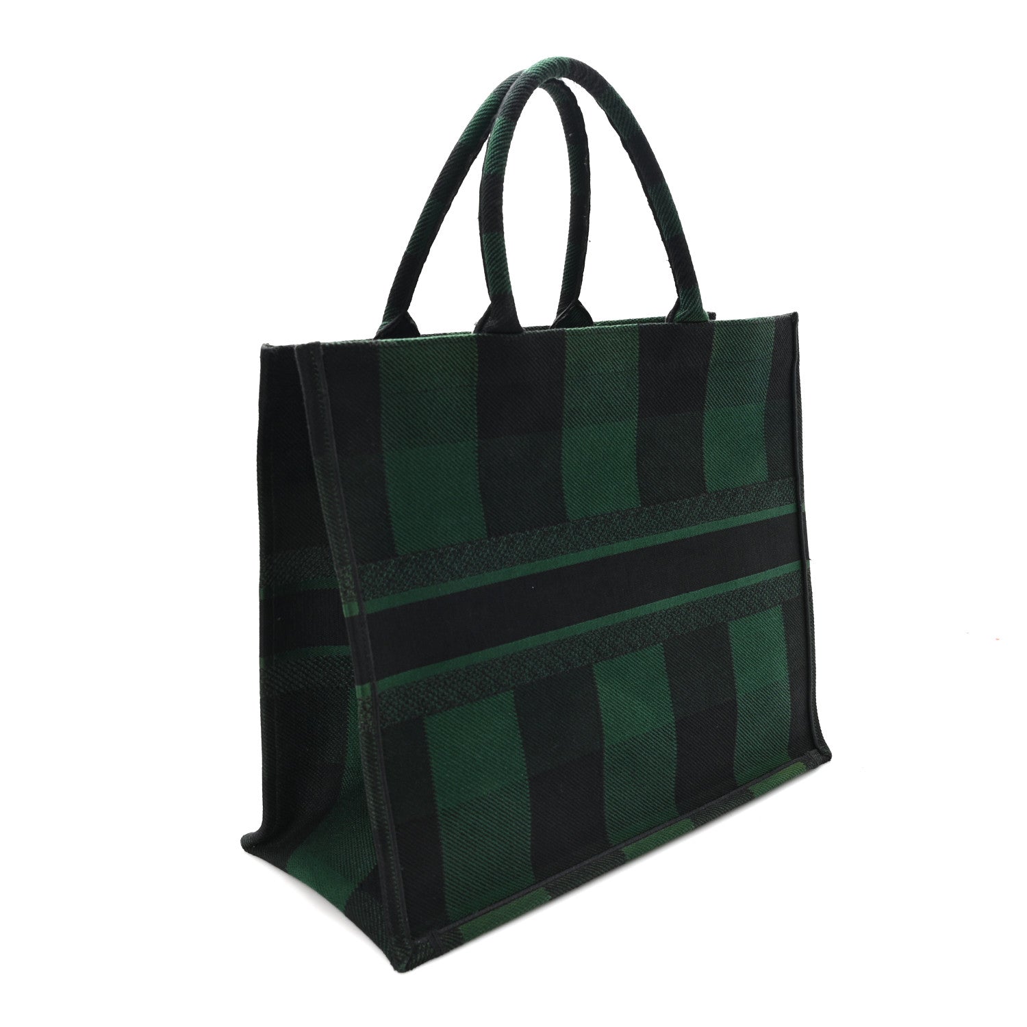 Christian Dior Canvas Embroidered Large Checkered Book Tote Black Green