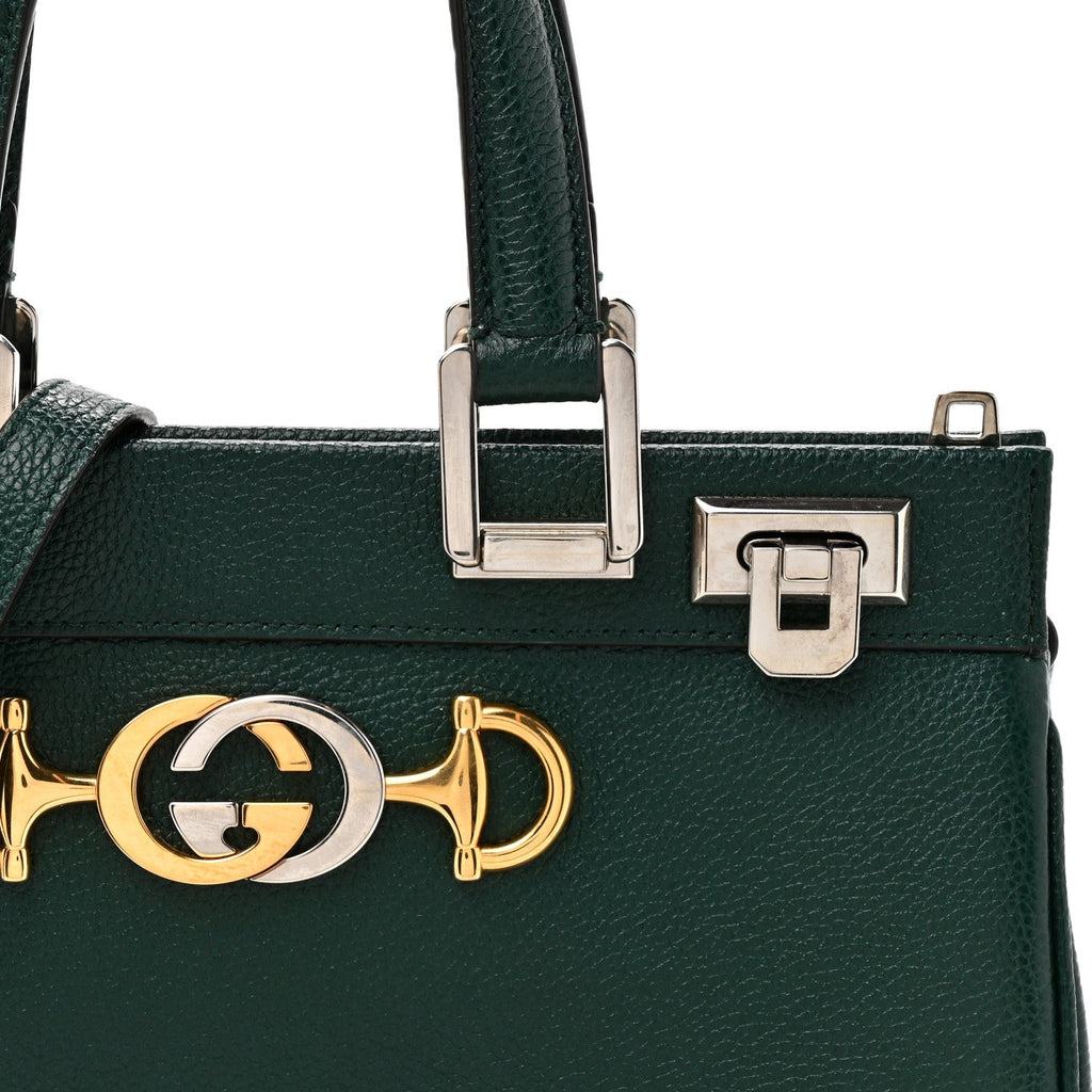 Gucci Grainy Calfskin Small Zumi Top Handle Bag Vintage Green