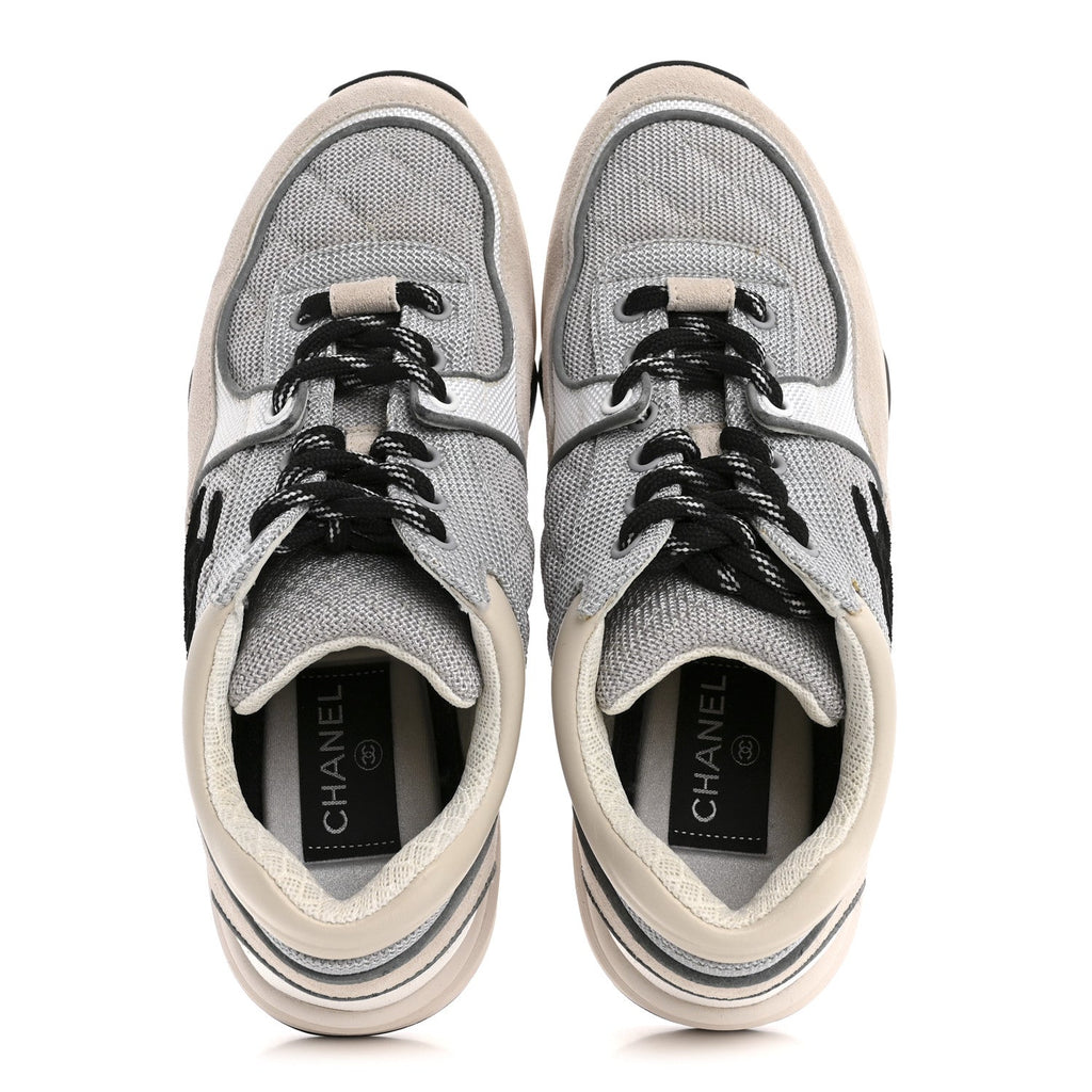Nylon Calfskin Suede Womens CC Sneakers 36.5 Grey White