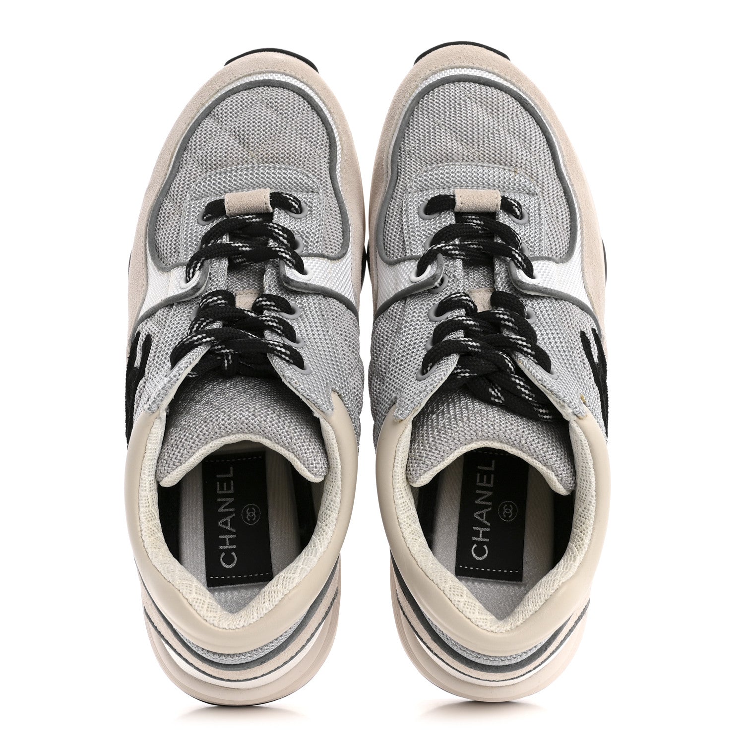Nylon Calfskin Suede Womens CC Sneakers 36.5 Grey White