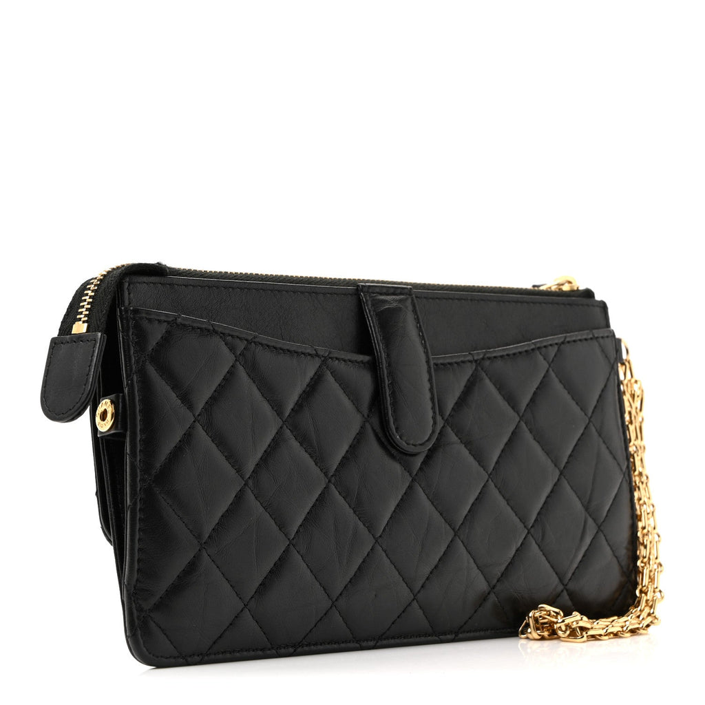 Chanel Aged Calfskin Quilted 2.55 Reissue Pouch With Chain Handle Black