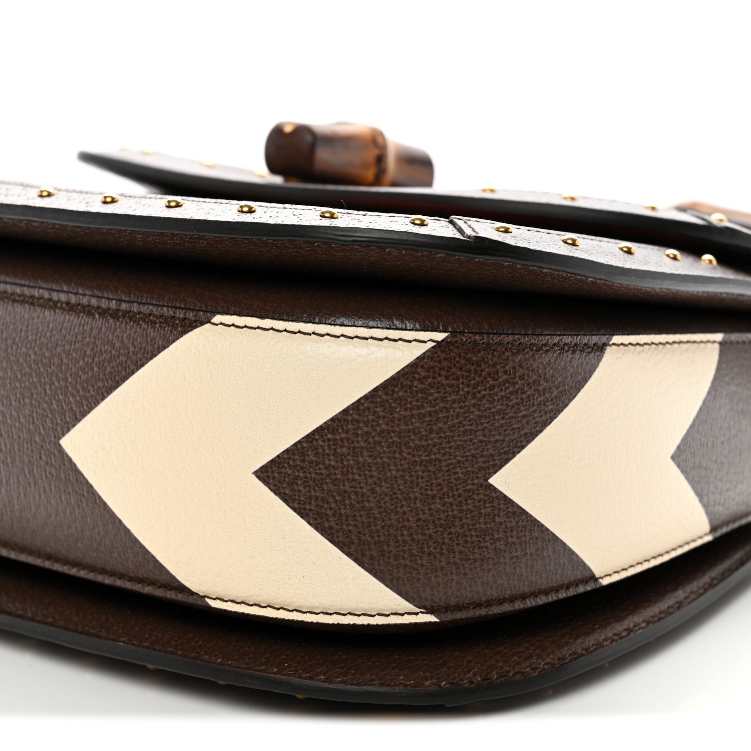 Gucci GG Supreme Monogram Studded Calfskin Centum Medium Bamboo 1947 Top Handle Bag Beige Ebony Multicolor