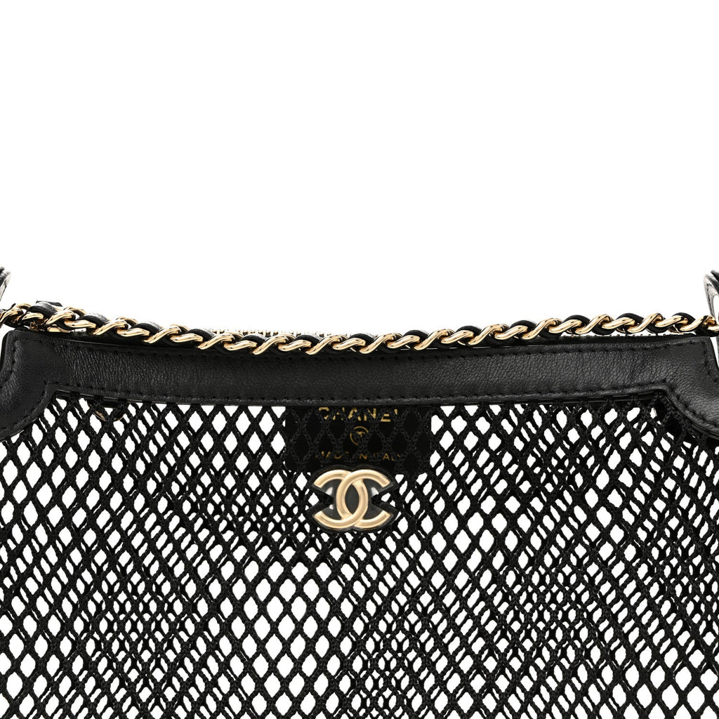 Chanel Mesh Shiny Lambskin Clutch With Chain Black