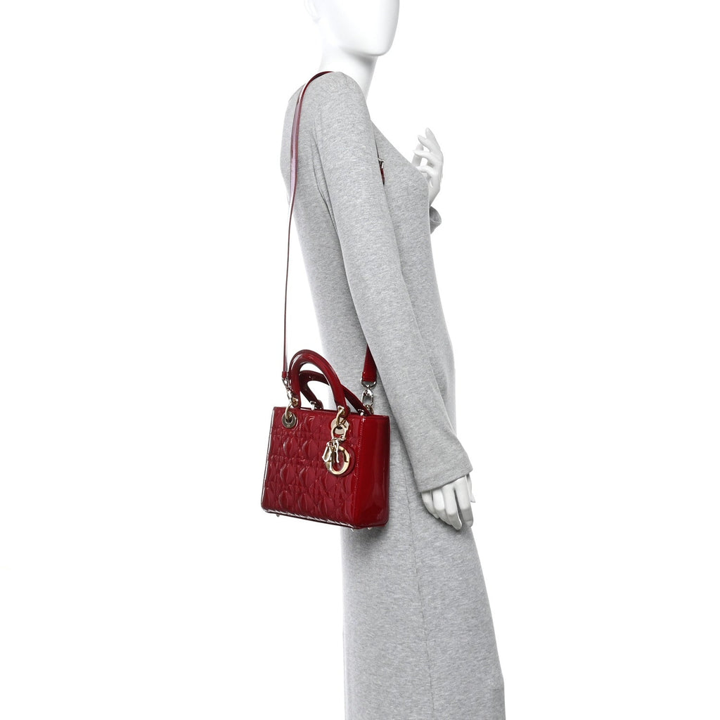 Christian Dior Patent Cannage Small Lady Dior Cherry Red