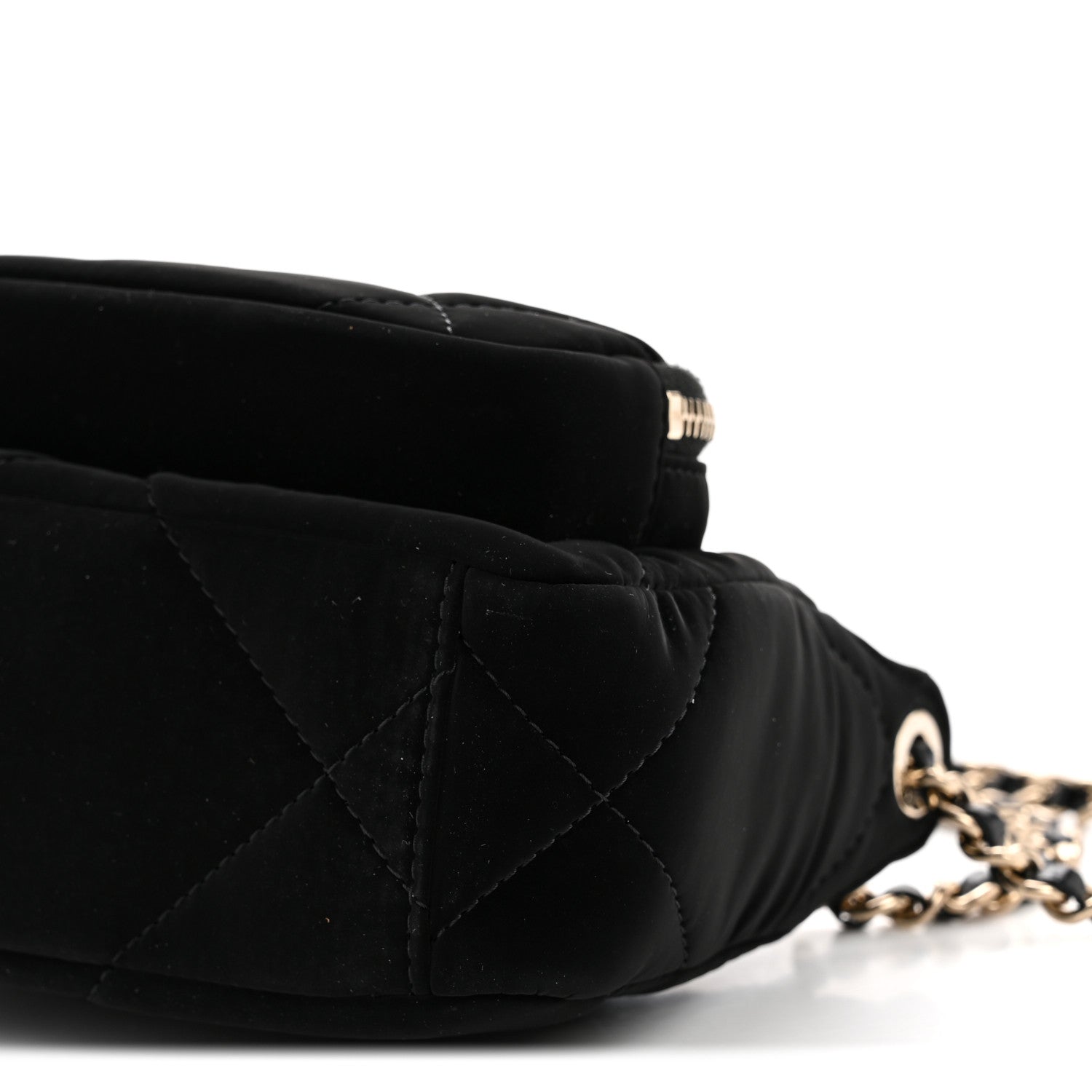 Chanel Velvet Effect Nylon Shiny Crumpled Calfskin Mini Quilted Chanel 25 Clutch With Chain Black