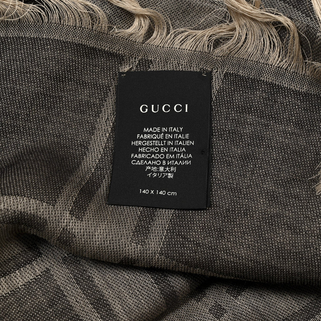 Gucci Wool Silk GG Monogram Diamante Plaid Surviee Shawl Beige Dark Brown