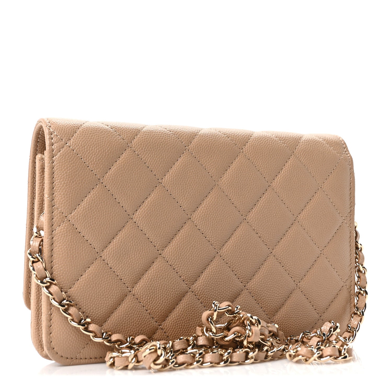 Chanel Caviar Quilted Crystal CC Wallet On Chain WOC Beige