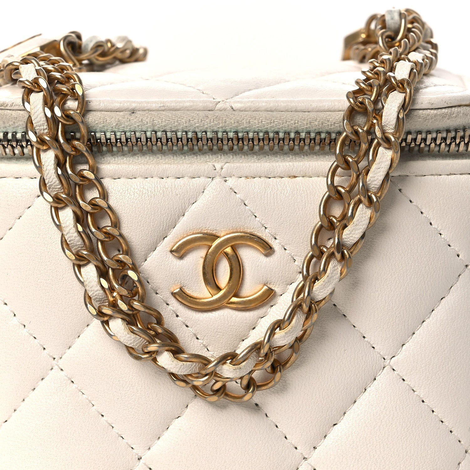 Chanel Lambskin Quilted Mini Vanity Case With Chain White