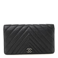 Chanel Shiny Goatskin Chevron Quilted Yen Wallet Black