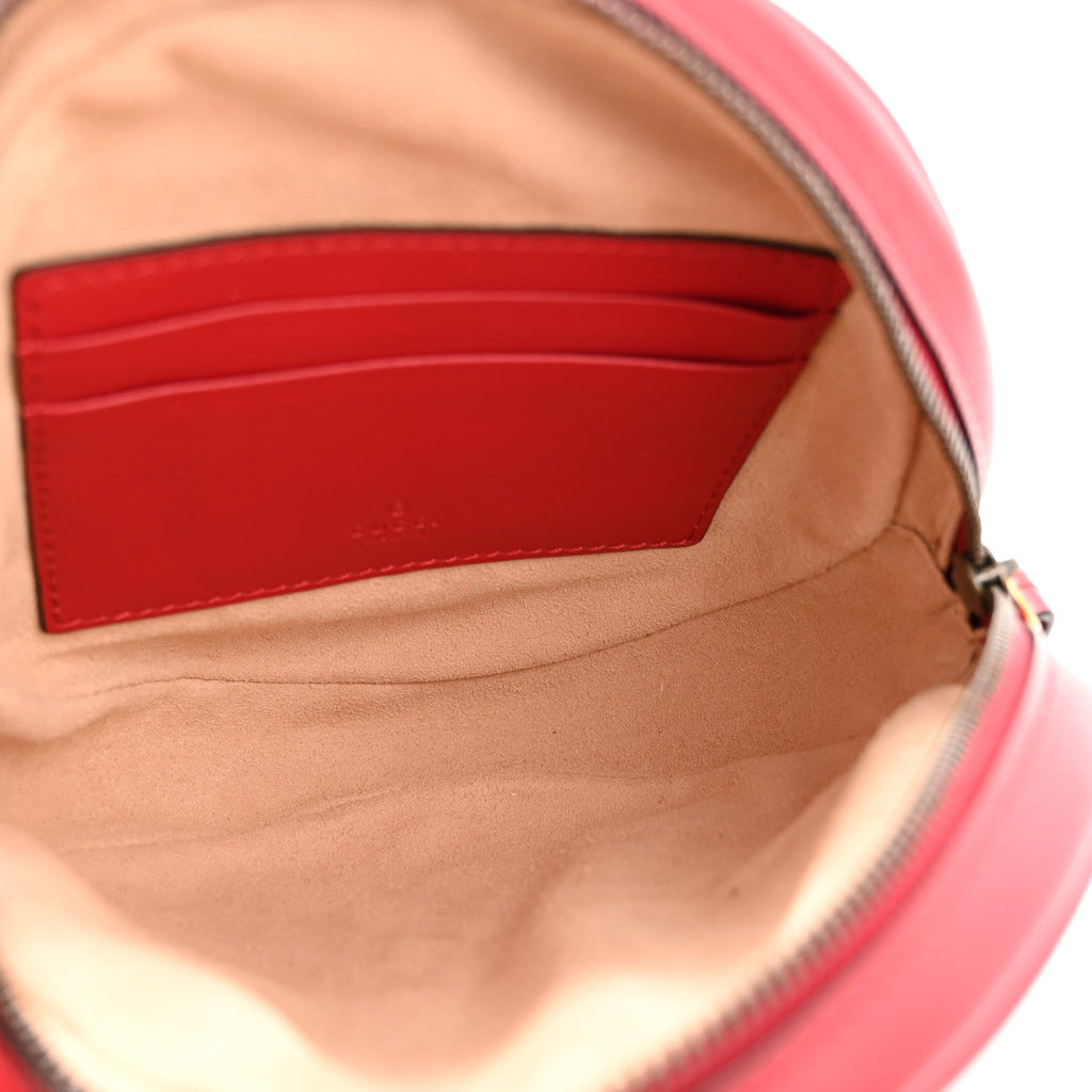 Gucci Calfskin Matelasse GG Marmont Round Wrist Wallet Hibiscus Red