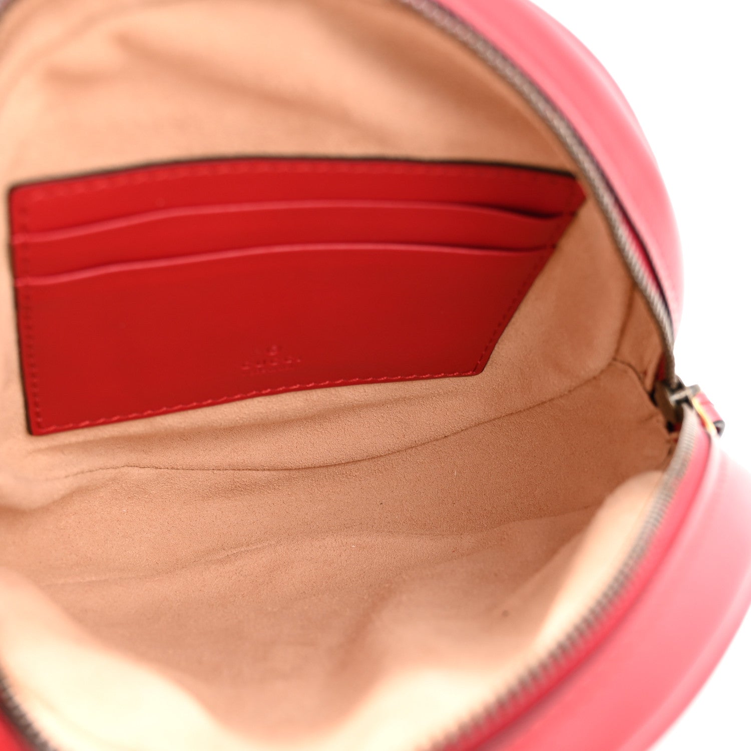 Gucci Calfskin Matelasse GG Marmont Round Wrist Wallet Hibiscus Red