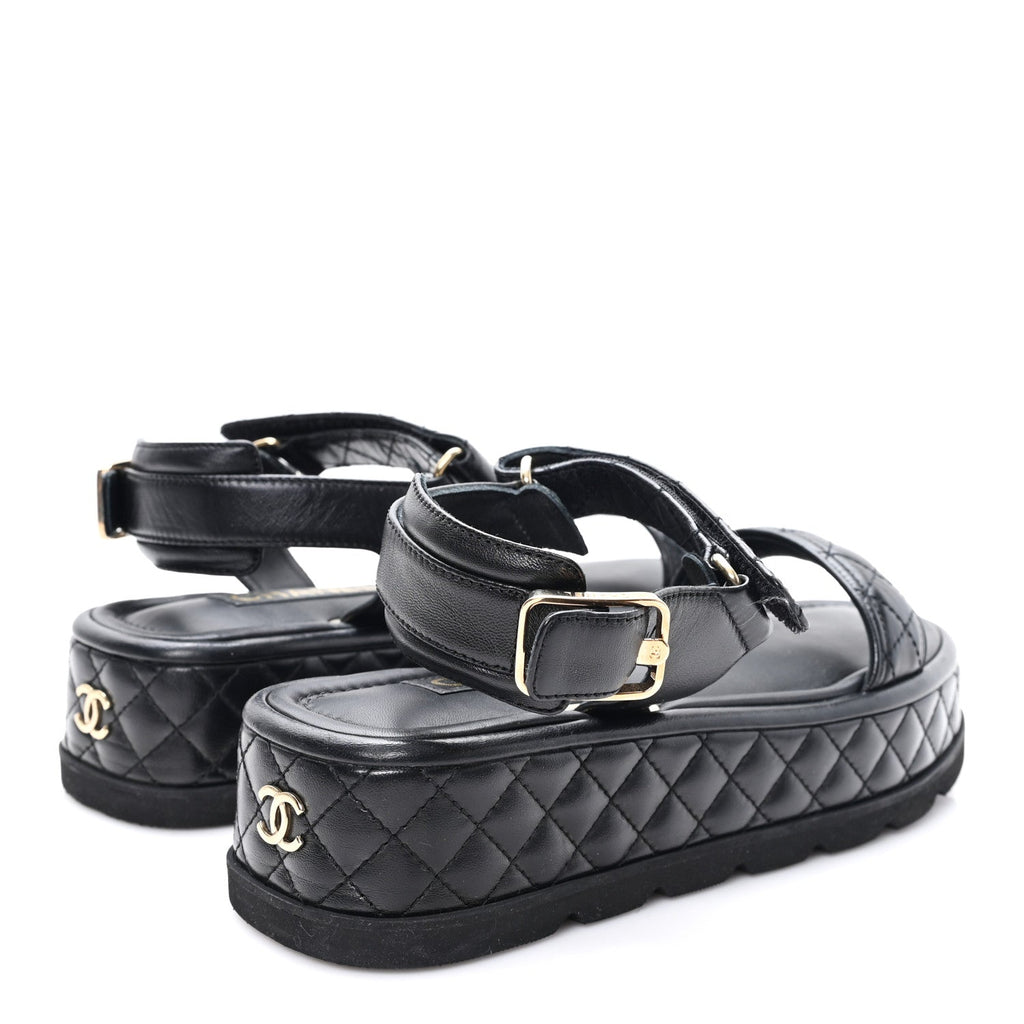Lambskin Quilted Platform Sandals 38.5 Black