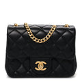 Chanel Lambskin Quilted Mini Sweet Camellia Flap Black