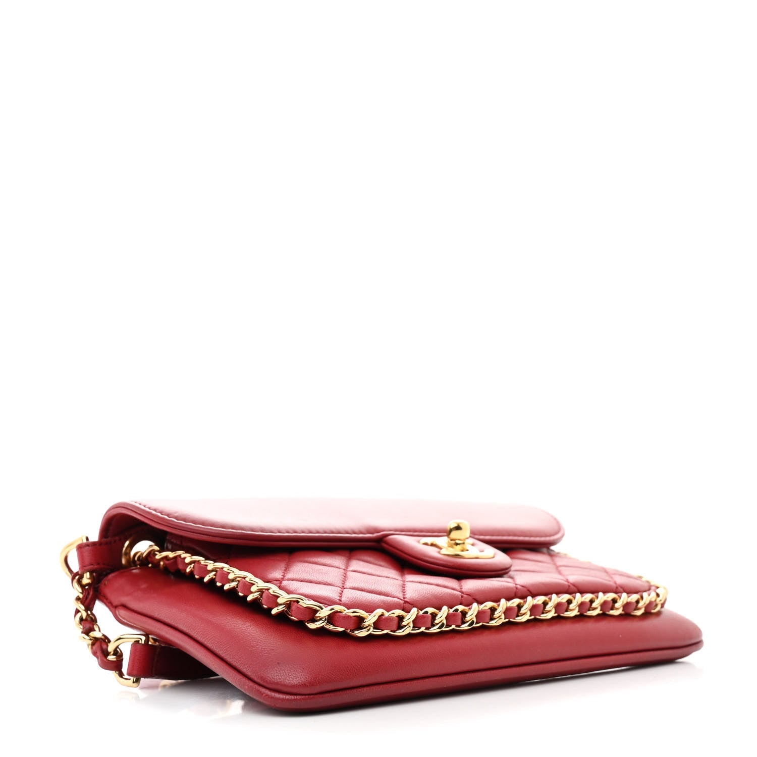 Chanel Lambskin Quilted CC Unchained Crossbody Red