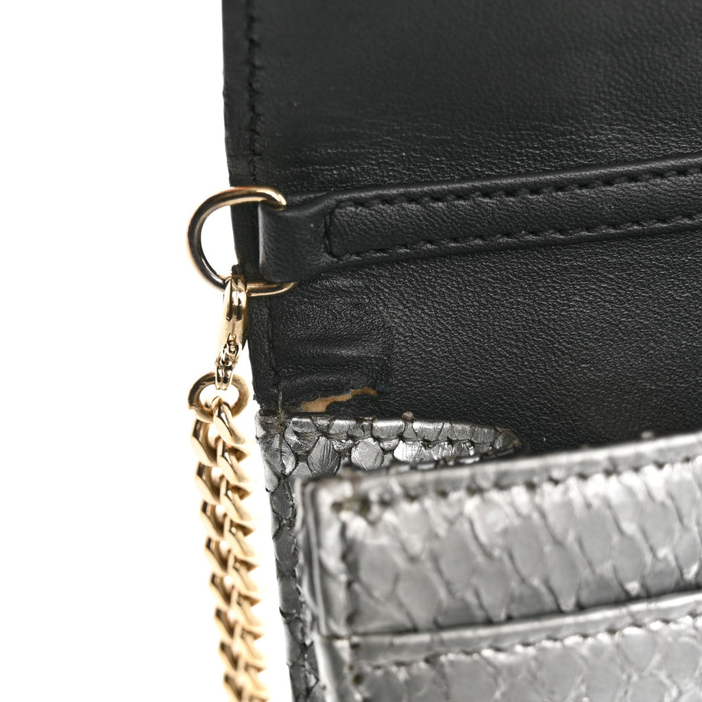 Christian Dior Snakeskin Diorama Wallet on Chain Pouch Silver