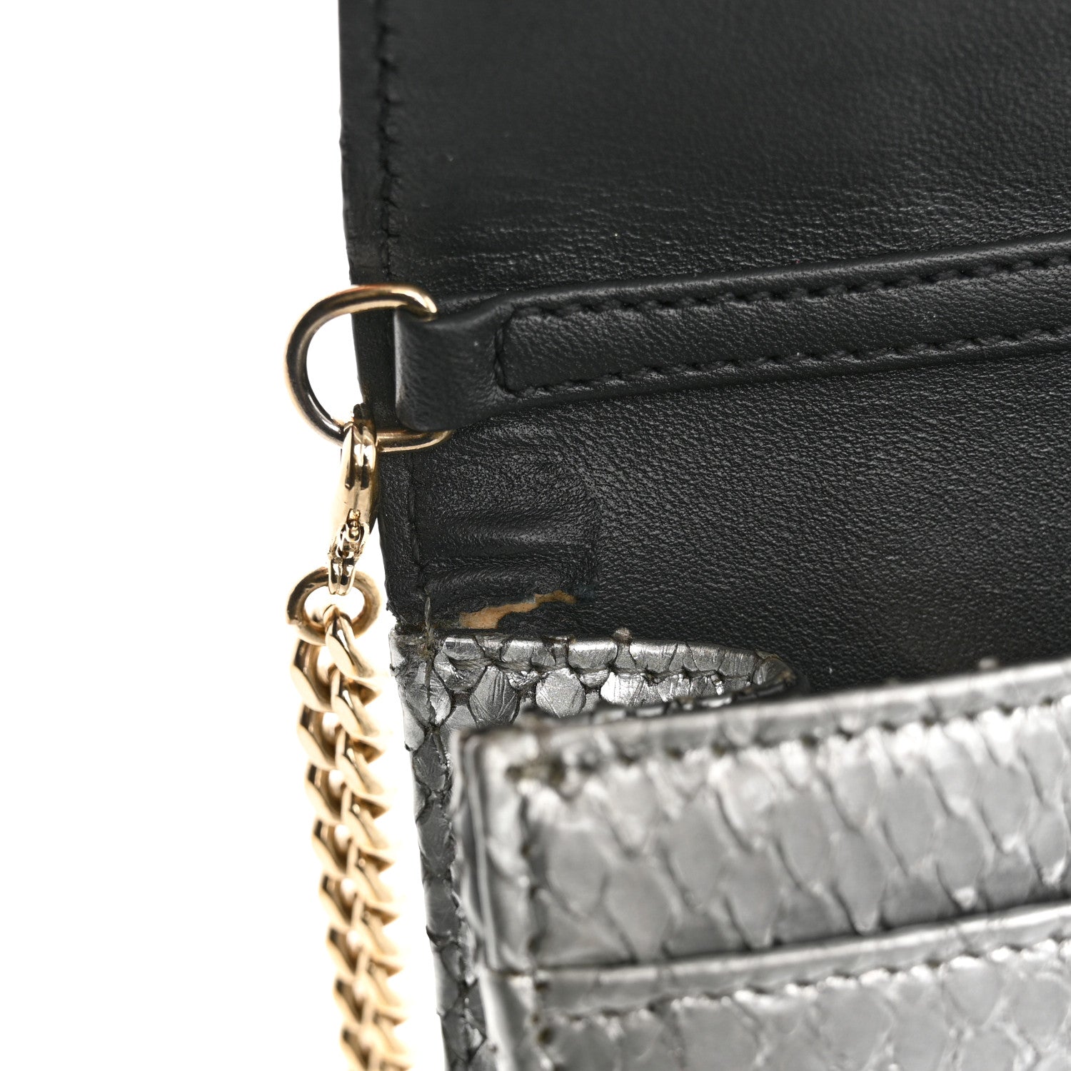 Christian Dior Snakeskin Diorama Wallet on Chain Pouch Silver