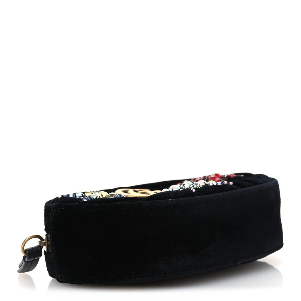 Gucci Velvet Matelasse Crystal Star GG Marmont Belt Bag 75 30 Black