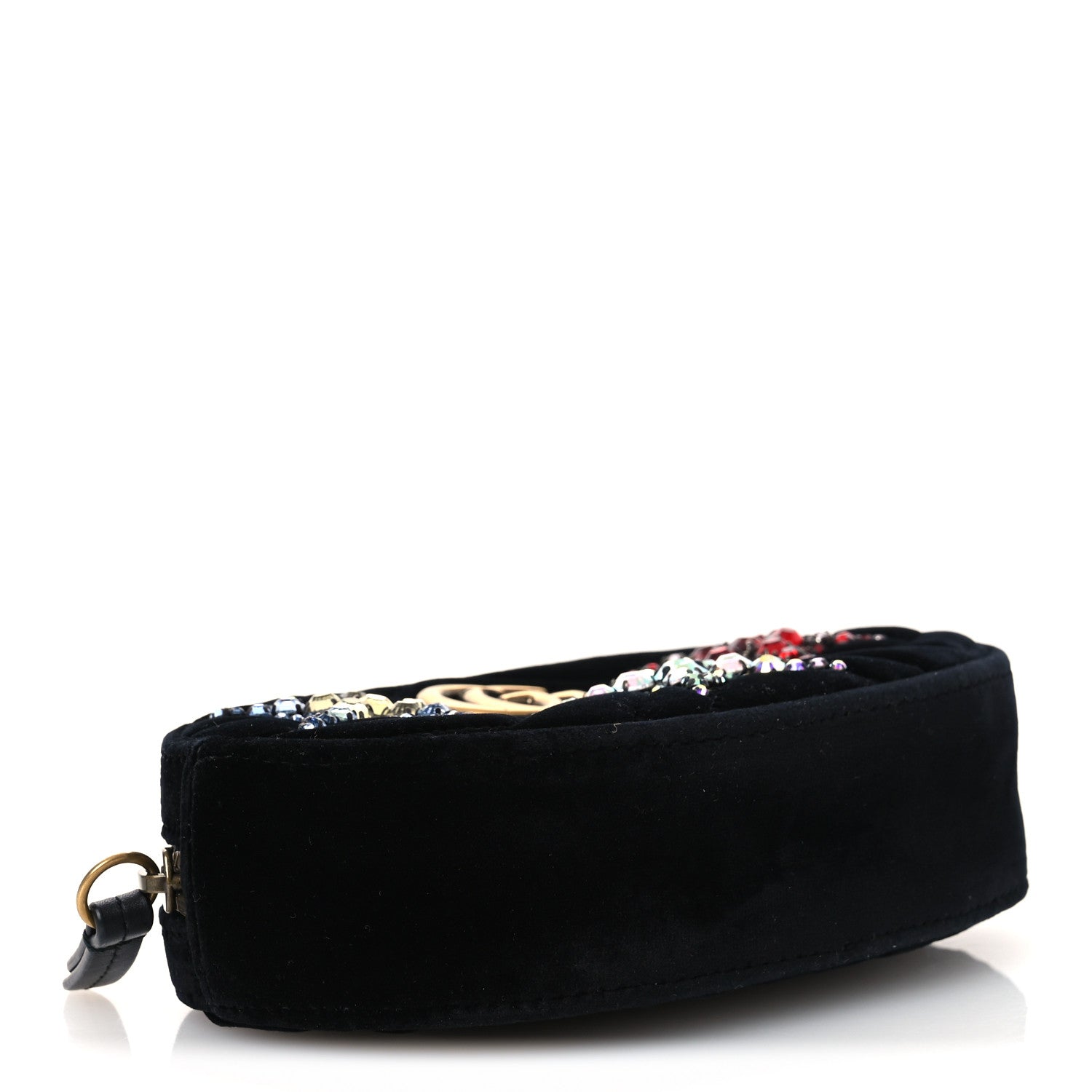 Gucci Velvet Matelasse Crystal Star GG Marmont Belt Bag 75 30 Black