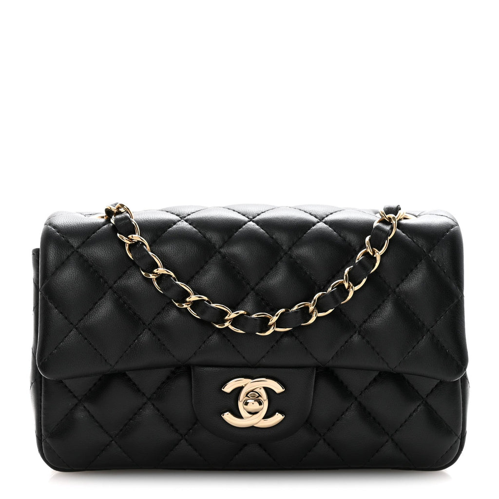 Chanel Lambskin Quilted Mini Rectangular Flap Black