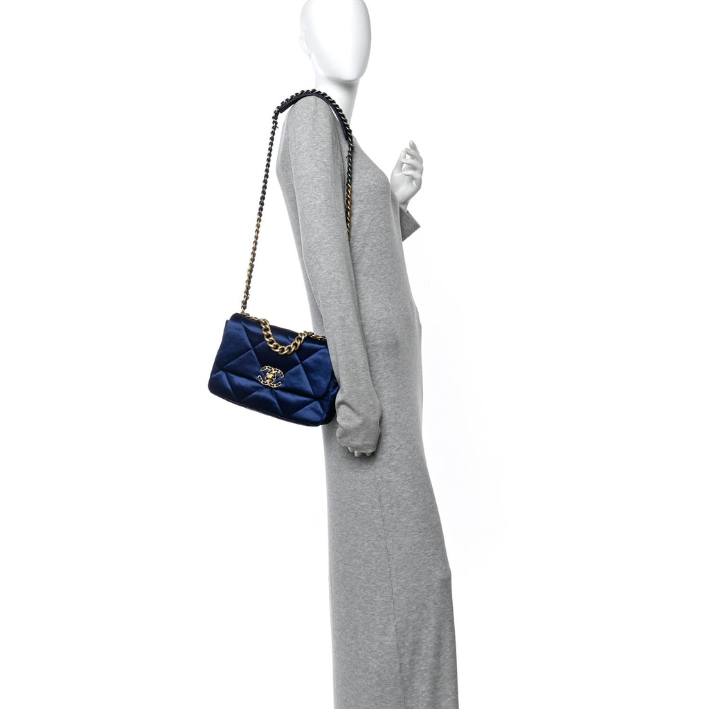 Chanel Satin Quilted Medium Chanel 19 Flap Blue