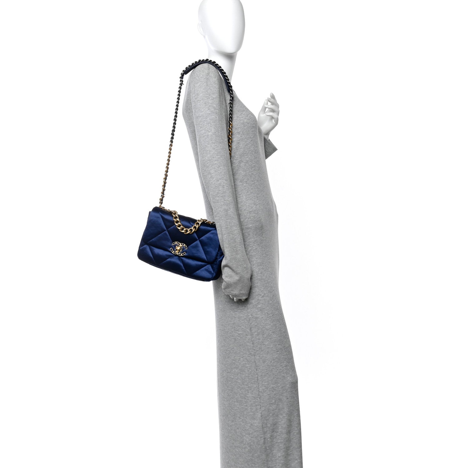 Chanel Satin Quilted Medium Chanel 19 Flap Blue