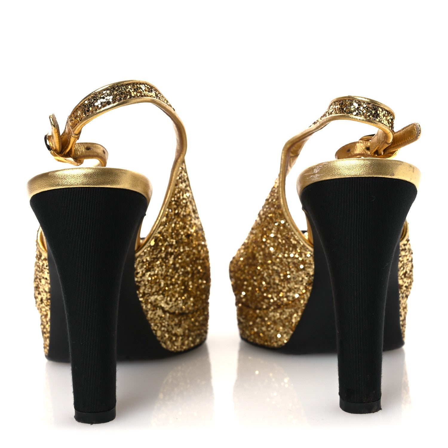 Glitter Grosgrain Cap Toe CC Slingback Pumps 38 Gold Black