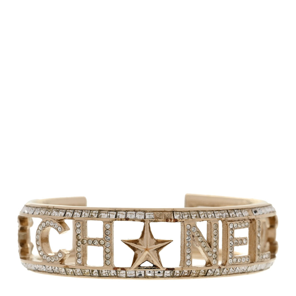 Crystal Baguette Logo Cuff Bracelet Gold