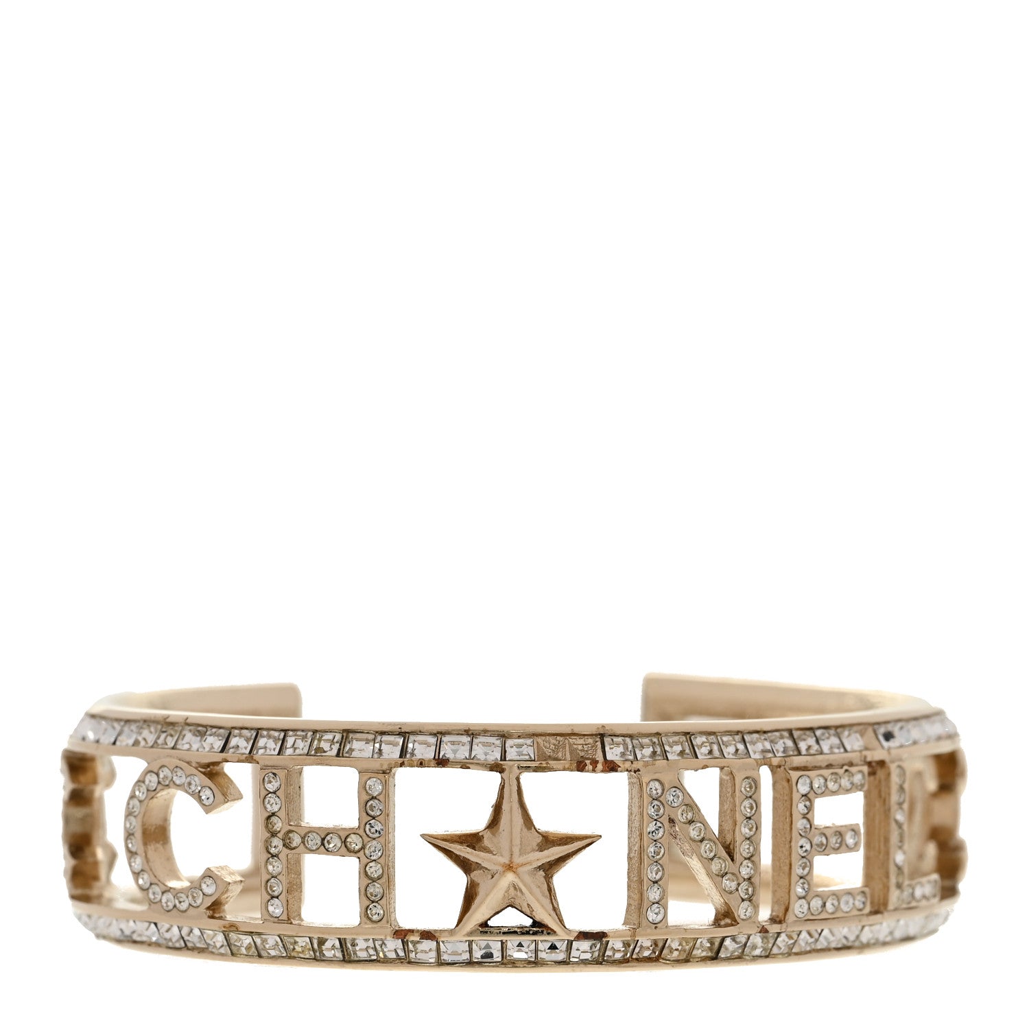 Crystal Baguette Logo Cuff Bracelet Gold