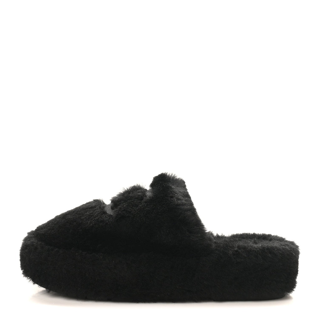 Chanel Shearling CC Flat Mules 36 Black